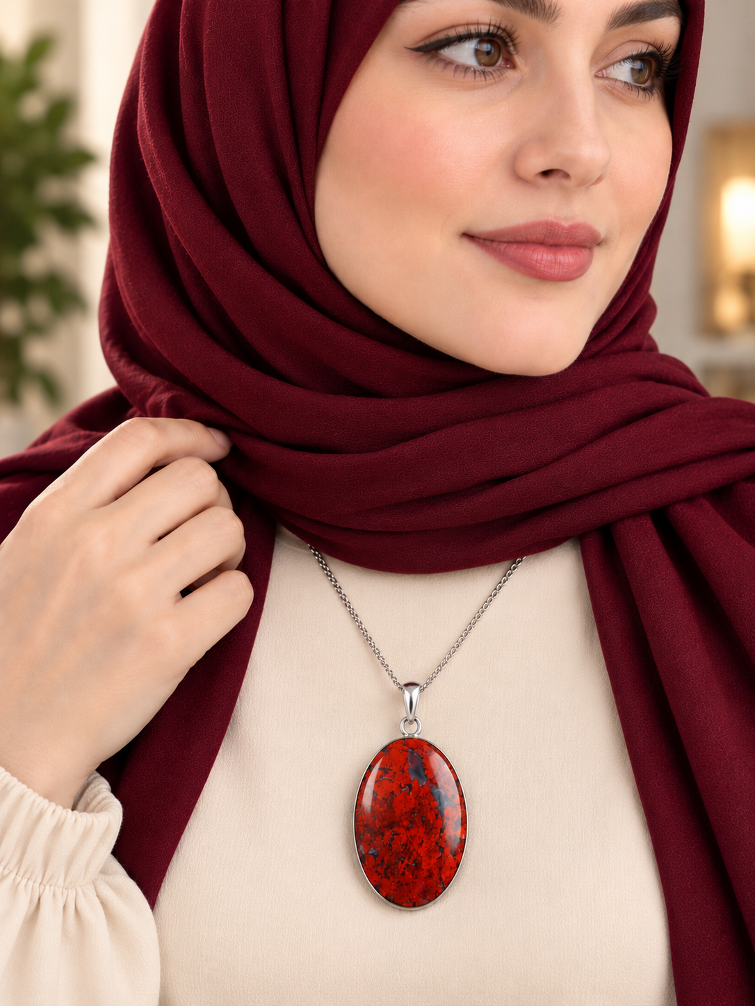 گردن آویز نقره زنانه مردانه عقیق سرخ منظره ای جاسپر صددرصد طبیعی با ضمانت مکتوب اصالت ،برند دُرسیم