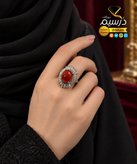 انگشتر نقره زنانه عقیق سرخ طبیعی با ضمانت مکتوب اصالت.برند دُرسیم
