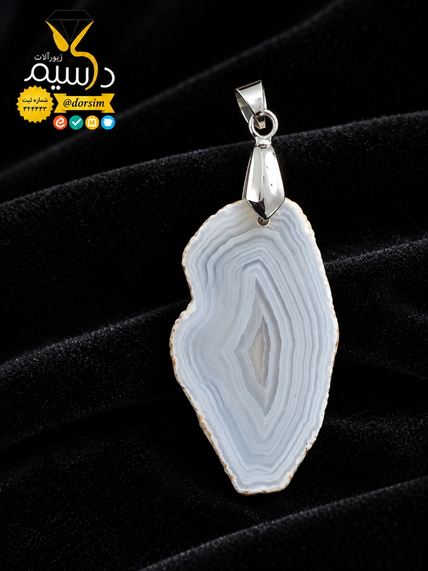 گردن آویز استیل زنانه مردانه عقیق سلیمانی سفید صددرصد طبیعی و معدنی