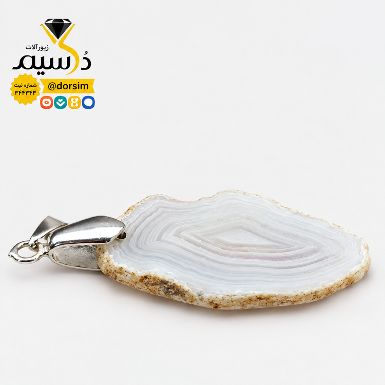 گردن آویز استیل زنانه مردانه عقیق سلیمانی سفید صددرصد طبیعی و معدنی