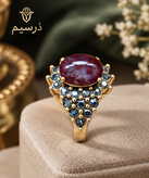 انگشتر زنانه استیل رنگ ثابت عقیق جاسپر خزه ای زرشکی خاص و بی نظیر طبیعی برند درسیم