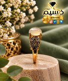 انگشتر زنانه استیل | نگین عقیق شیری اصل | دُرسیم