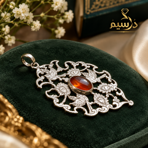 آویز نقره زنانه قلمزنی عقیق اصل معدنی با ضمانت مکتوب اصالت،دُرسیم